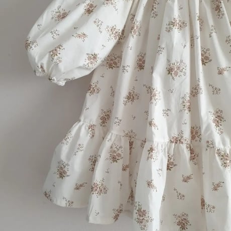 即納◆フローラルパフスリーブcollar shirringワンピース(4008)