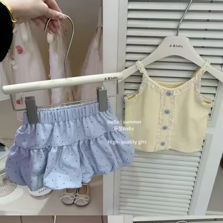 レモンキャミソール×ミルキーブルーminiショートパンツセットアップ(2105)