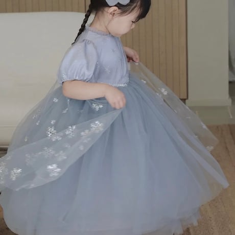 kids ブルーパフバックレースcrystal of snowプリンセスドレス(579)