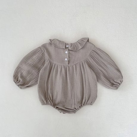 petit frill collar フラワー刺繍リネンロンパース(3272)