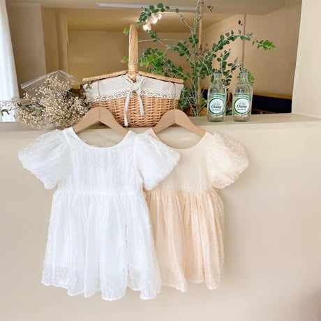 即納◆2color kidsドットミニヨンバックシャンリボンドレス(1749)