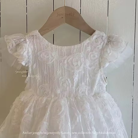 姉妹お揃いローズバックリボンスカートドレスロンパース(2137)
