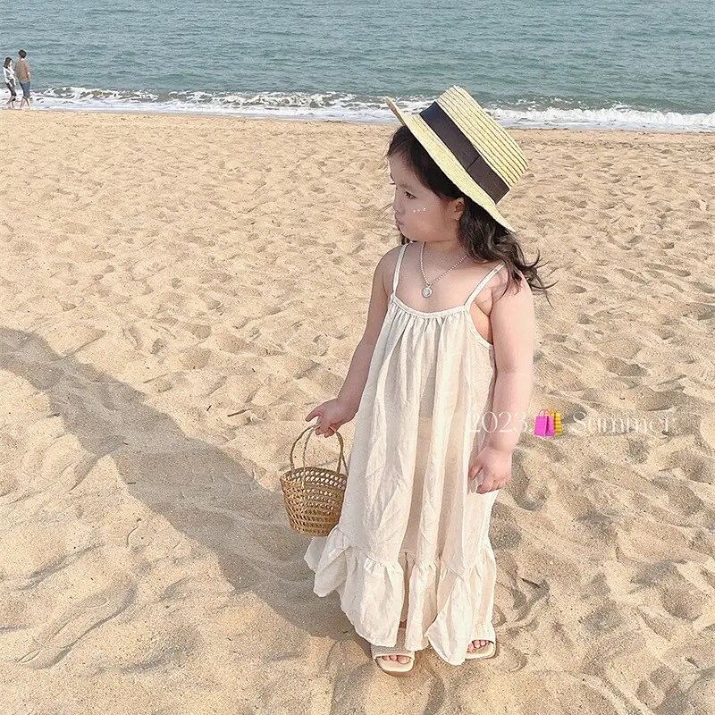 kids beigeコットンロングキャミワンピース(3114) | こどもふく