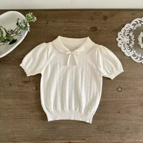 kids ice blue/ivory サマーニットアイレットブラウス(2201)