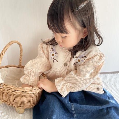 即納あり◆2color フラワー刺繍バルーンスリーブニットカーディガン(2470)