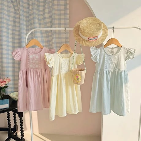 kids 3color パステルショルダーフリルワンピース(4075)
