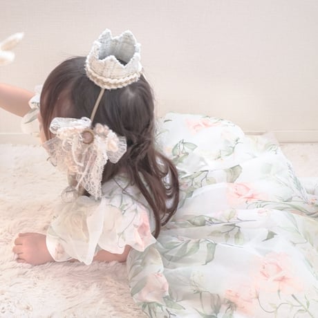 即納あり◆kids 4color Flower budsバックシャンパフスリーブシフォンドレス(547)