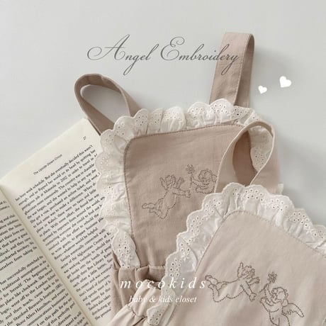 即納あり◆2color エンジェル刺繍サロペット(4073)