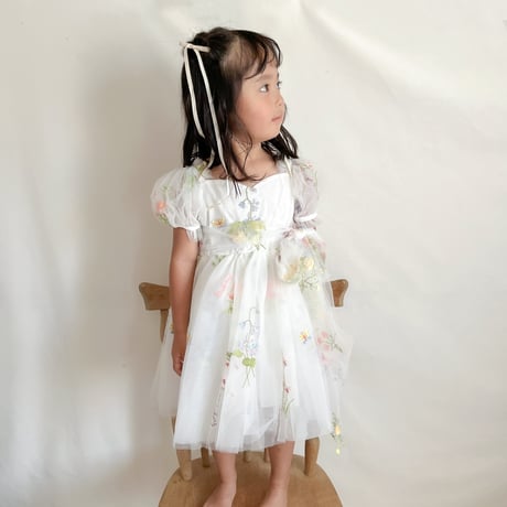 8color flower gardenショートスリーブリボンチュールドレス(916)