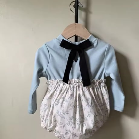 jennybebe 姉妹お揃いbackブラックリボンフラワー切替ロンパースorワンピース(1118)