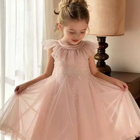 kids sequins pink ruffle collar luxuryドレス(2208)