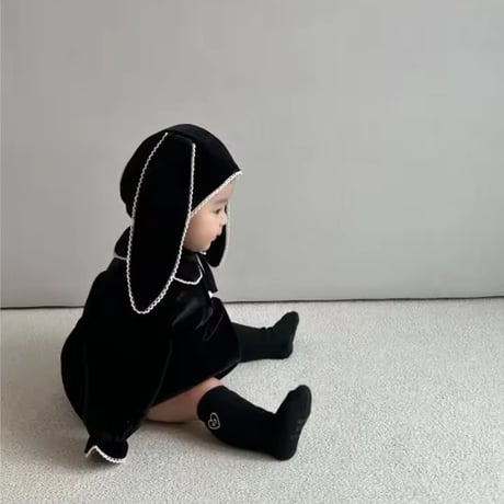 うさ耳ブラックベルベットロンパース(1694)