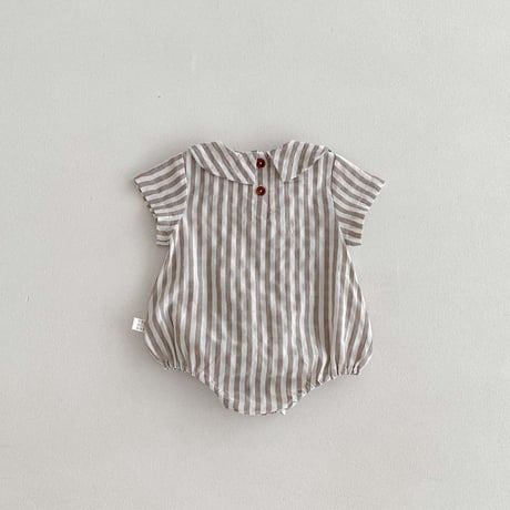 linen / stripeシンプルボタンロンパース(4144)