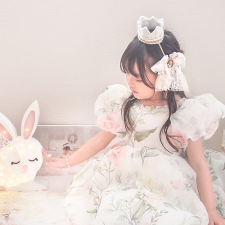 即納あり◆kids 4color Flower budsバックシャンパフスリーブシフォンドレス(547)