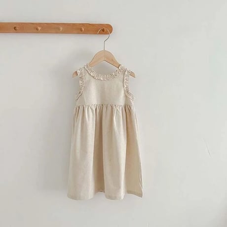 姉妹お揃いリネンフリルノースリーブロンパースorワンピース(2931)