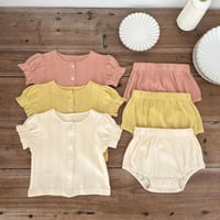 3color アイレットパフスリーブカーディガンブルマセットアップ(551)