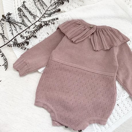 frill collar アイレット切り替えニットロンパース(3389)