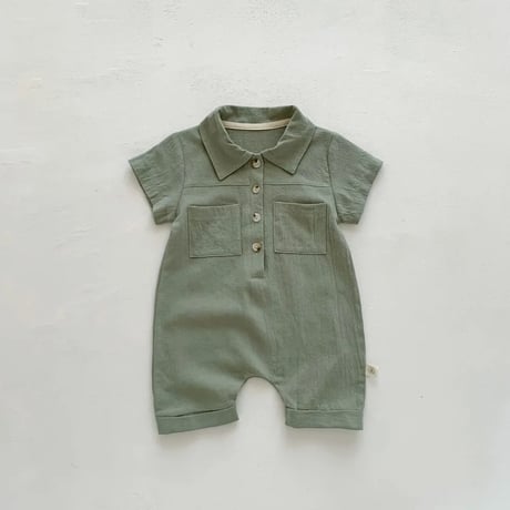 beige/army green シャツロンパース(4093)
