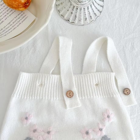 ニットピンクフラワー刺繍カーディガンorサロペット(1401)