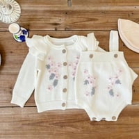 ニットピンクフラワー刺繍カーディガンorサロペット(1401)