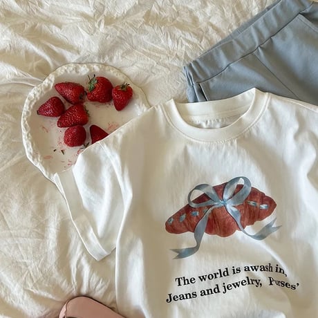 kids パステルブルーリボンブレッドtシャツ(4130)