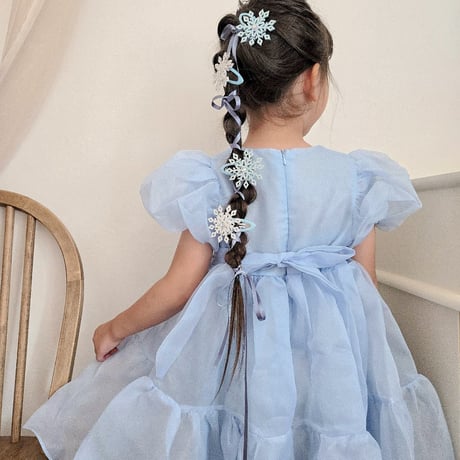 kids ice blue/pinkシフォンチュールドレス(1562)