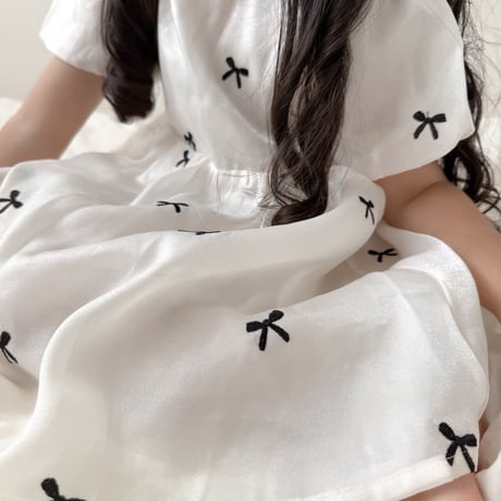 長袖/ 半袖 姉妹お揃いblack miniリボンロンパースorワンピース(4045)