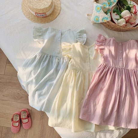 kids 3color パステルショルダーフリルワンピース(4075)