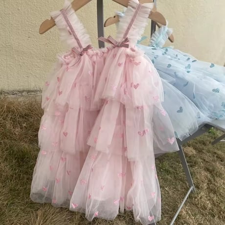 kids heart pink × blue トリプルチュールドレス(3225)