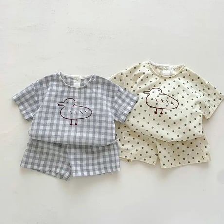 あひるさんチェックorドットセットアップ(3072)