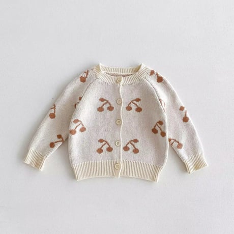 チェリー刺繍ワンカラーニットカーディガン(666)