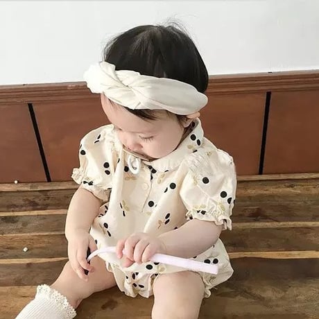 帽子付きチェリーフラワー襟付きロンパース(1113)