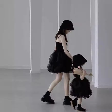 ママとお揃いブラックキャミバルーンスカートドレス(1673)