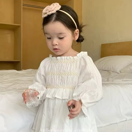 jennybebe姉妹お揃いホワイトシャーリングロンパースorワンピース(741)