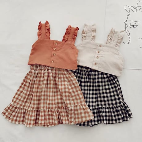 即納あり◆kids 2colorサマーガールチェックスカートセットアップ(1175)