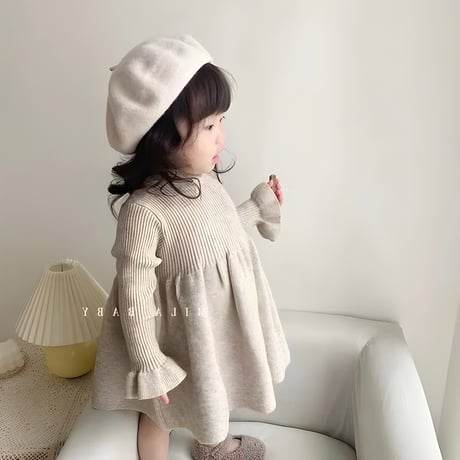 袖ラッフルニットリブワンピース(2376)