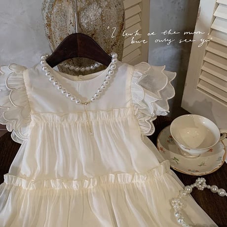即納あり◆kids sleeveフラワーカットAラインcreamワンピース(478)