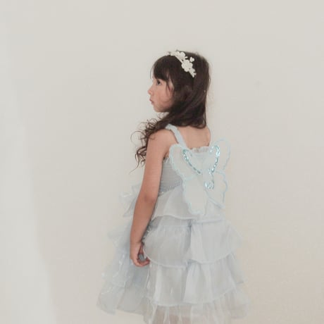 kids 4color シャーリングtripleサテンチュールバタフライドレス(3232)
