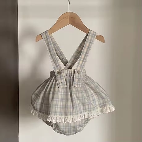 姉妹お揃いペールチェックノースリーブワンピースorスカートブルマサロペット(1395)