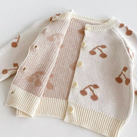 チェリー刺繍ワンカラーニットカーディガン(666)