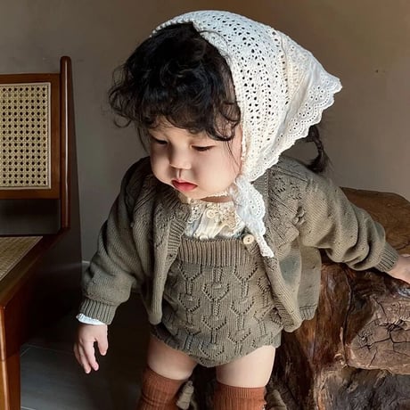 white × olive 透かしニットサロペットorニットカーディガン(3318)