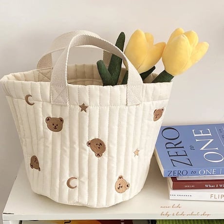 くま刺繍キルティングランチバッグ(2368)
