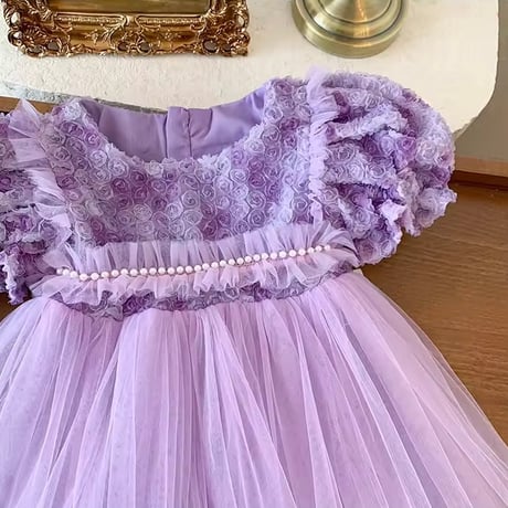 kids pink/purple ローズたっぷりチュールドレス(1137)