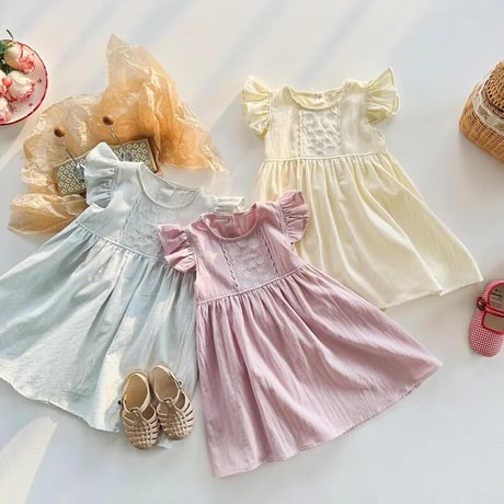 kids 3color パステルショルダーフリルワンピース(4075)