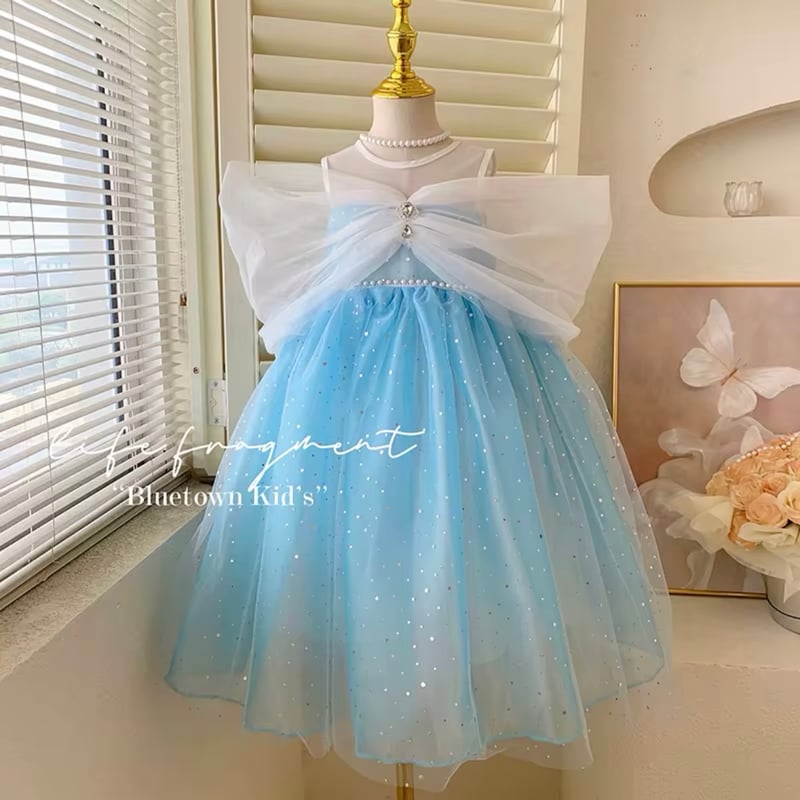 kids blue/purple オフショルチュールキラキラドレス(641 kids blue/purple オフショルチュールキラキラドレス(641