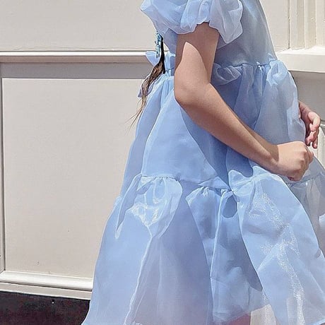kids ice blue/pinkシフォンチュールドレス(1562)