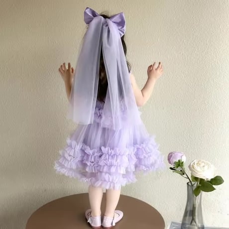 3color チュールヘアリボン付きヘムチュチュドレス(1455)