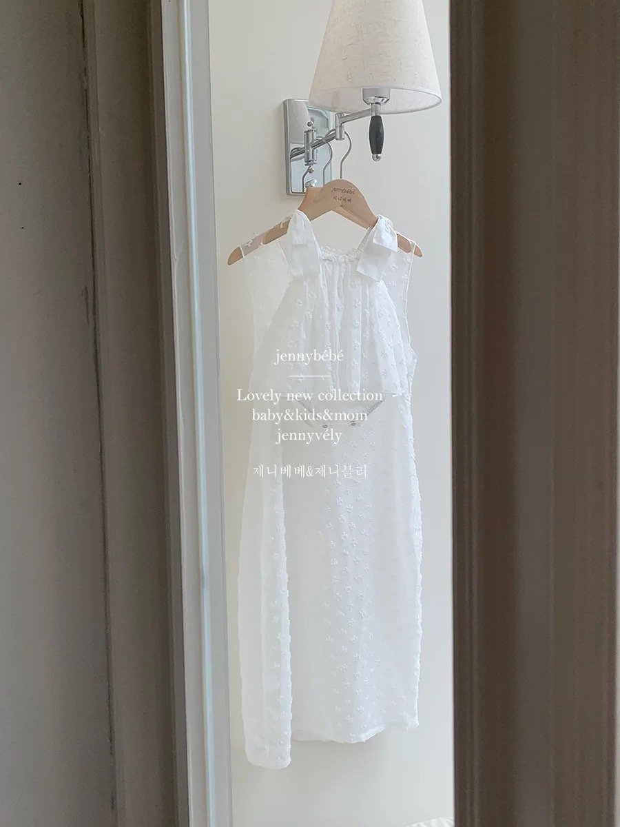 jennybebe ママとお揃い 親子コーデ ノースリーブワンピース ロンパース jennybebe ママとお揃いスノーフラワーぽこぽこ肩リボンロンパースor