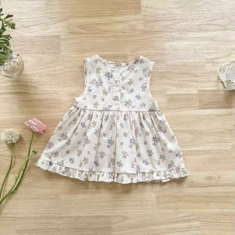 kids 2colorノースリーブシャーリング刺繍チュニックトップス(1202)