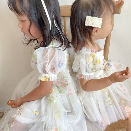 8color flower gardenショートスリーブリボンチュールドレス(916)